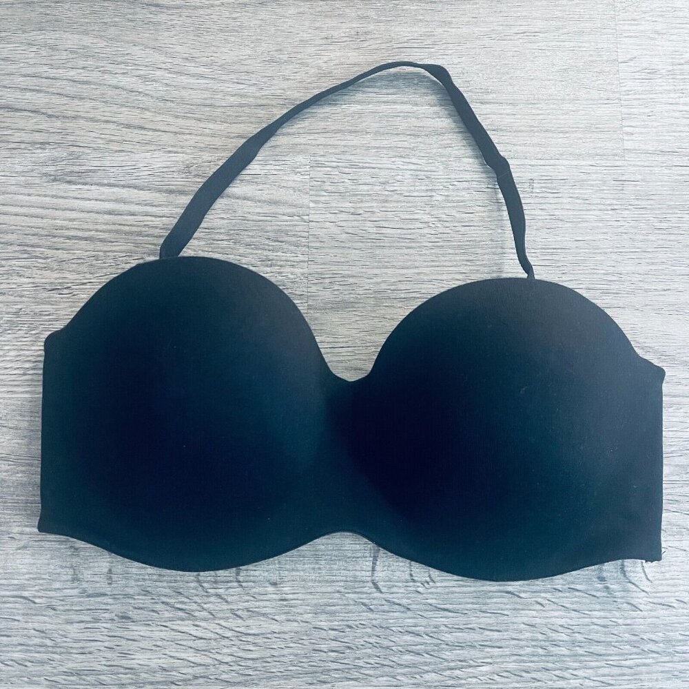 Victorias Secret Body by Victoria Black Nylon Underwire Lined Strapless Bra 34DD
